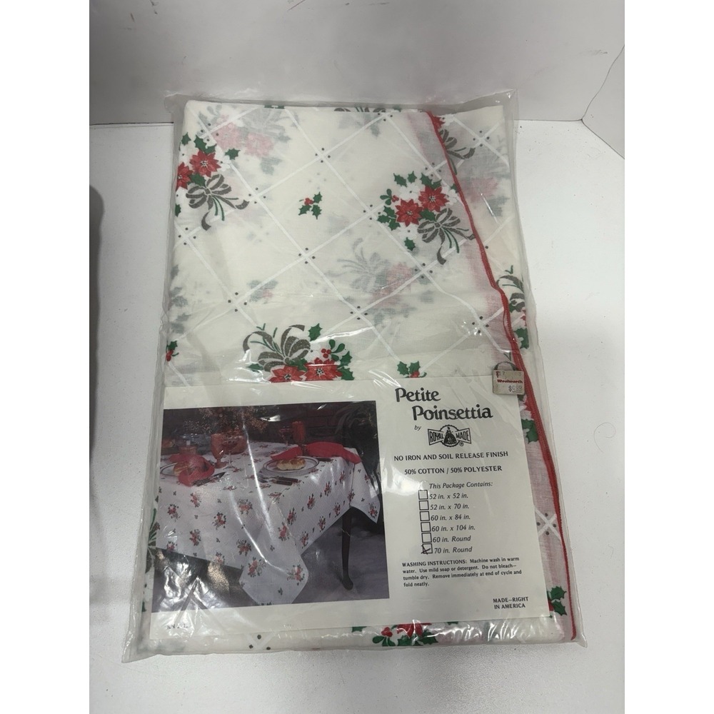 Petite Poinsettia By Royal Made Tablecloth 70" Round Holidays Christmas‎ Floral